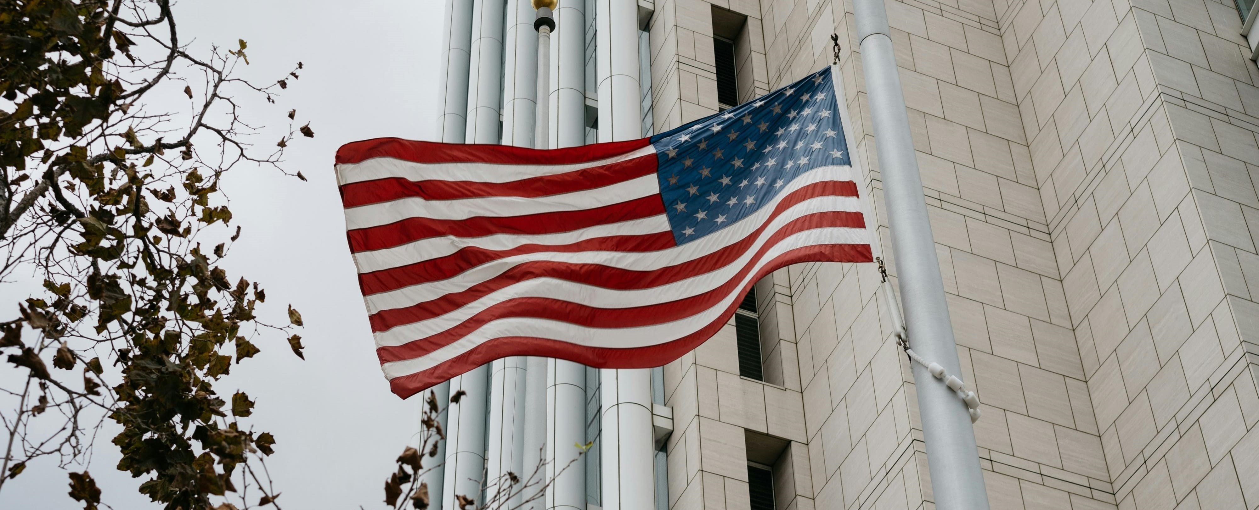 American flag waving in the wind.