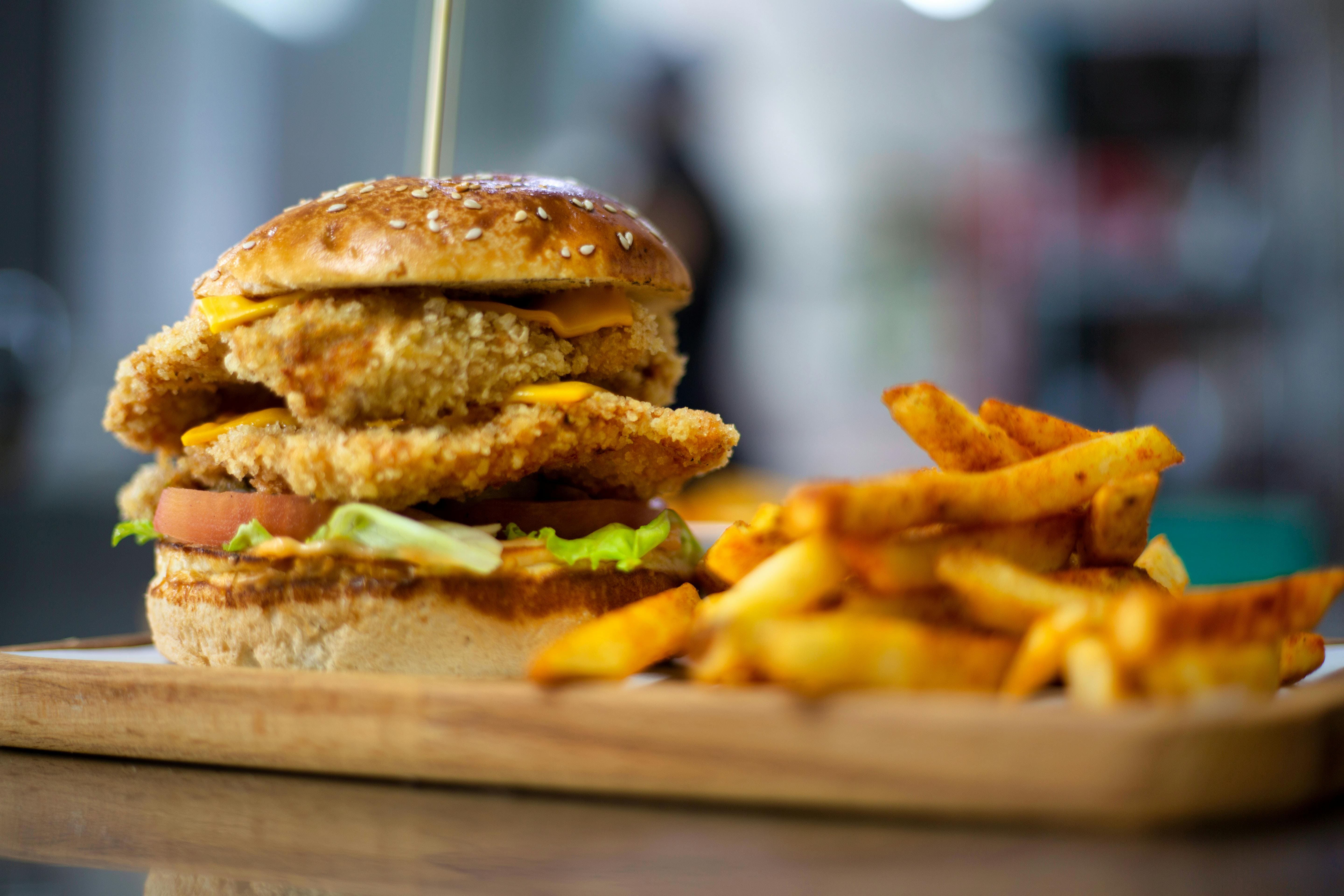 A juicy double cheeseburger with crispy