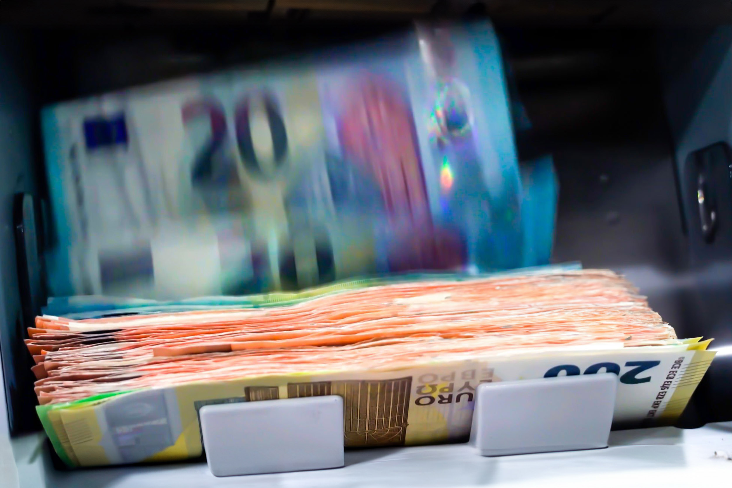 The Euro Currency Banknotes In A Currency Counting Machine