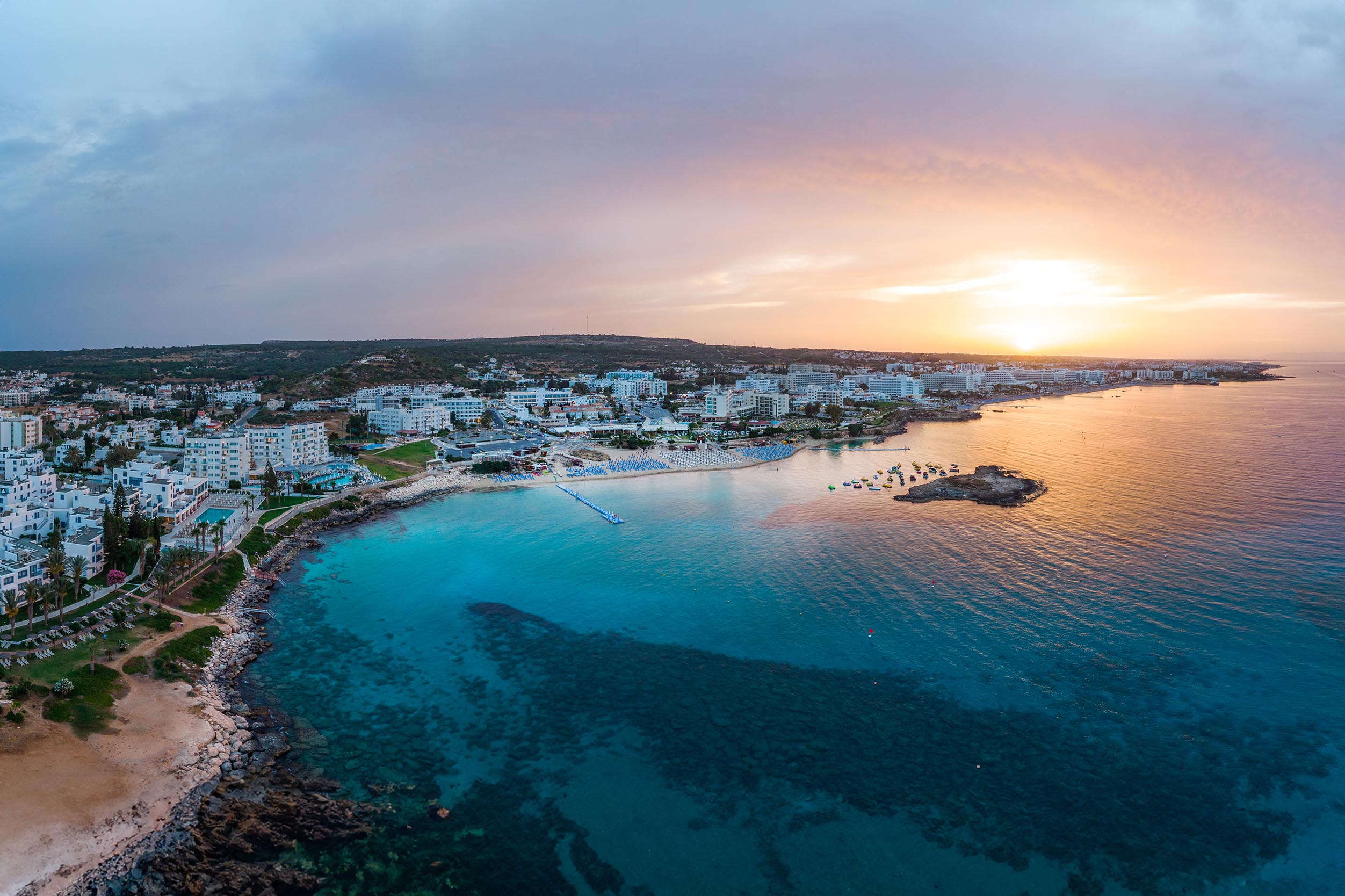 Paphos city at sunset